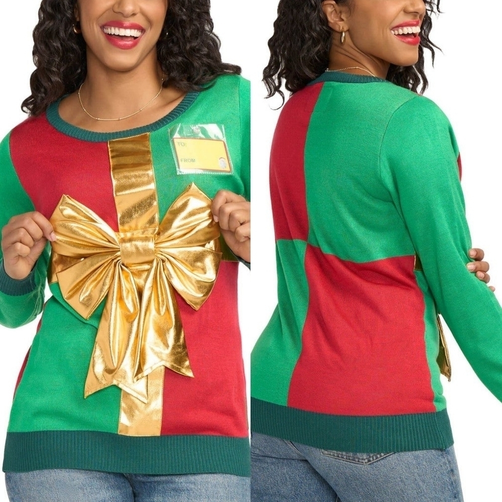 Tipsy Elves Women's Christmas Present Large Bow Ugly Christmas Sweater Jumper